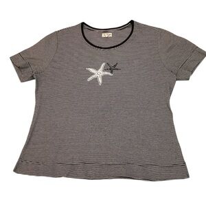 Cali & York Striped Tee Starfish Print Short Sleeve‎ Top Nautical XL